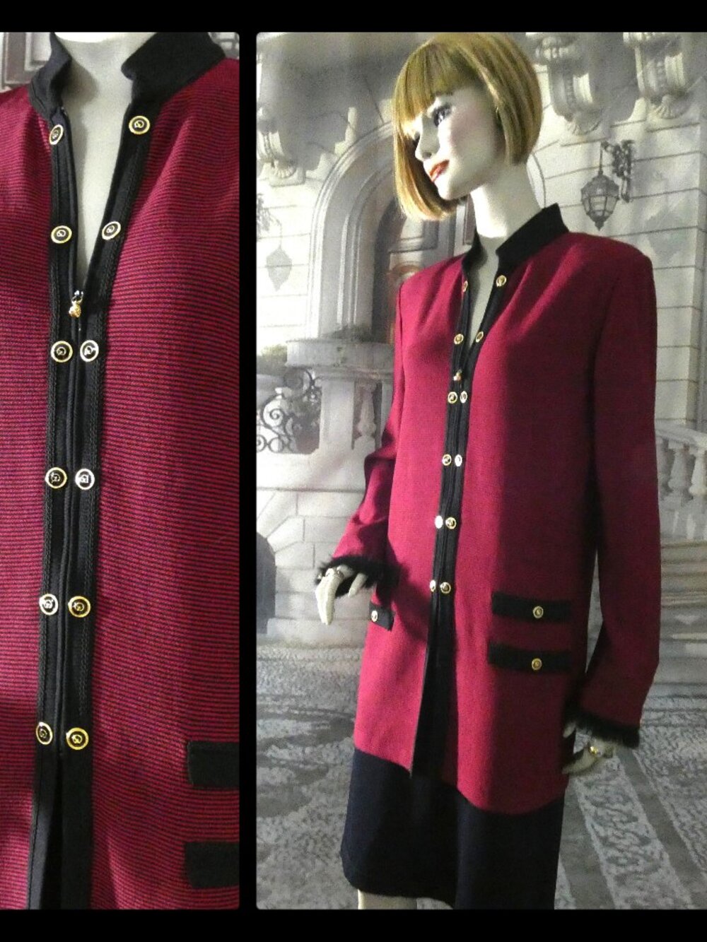 St. John Suit Red Blue Jkt Ctr Zip 18 Button Snaps St. John Blue Skrt OrigTag595